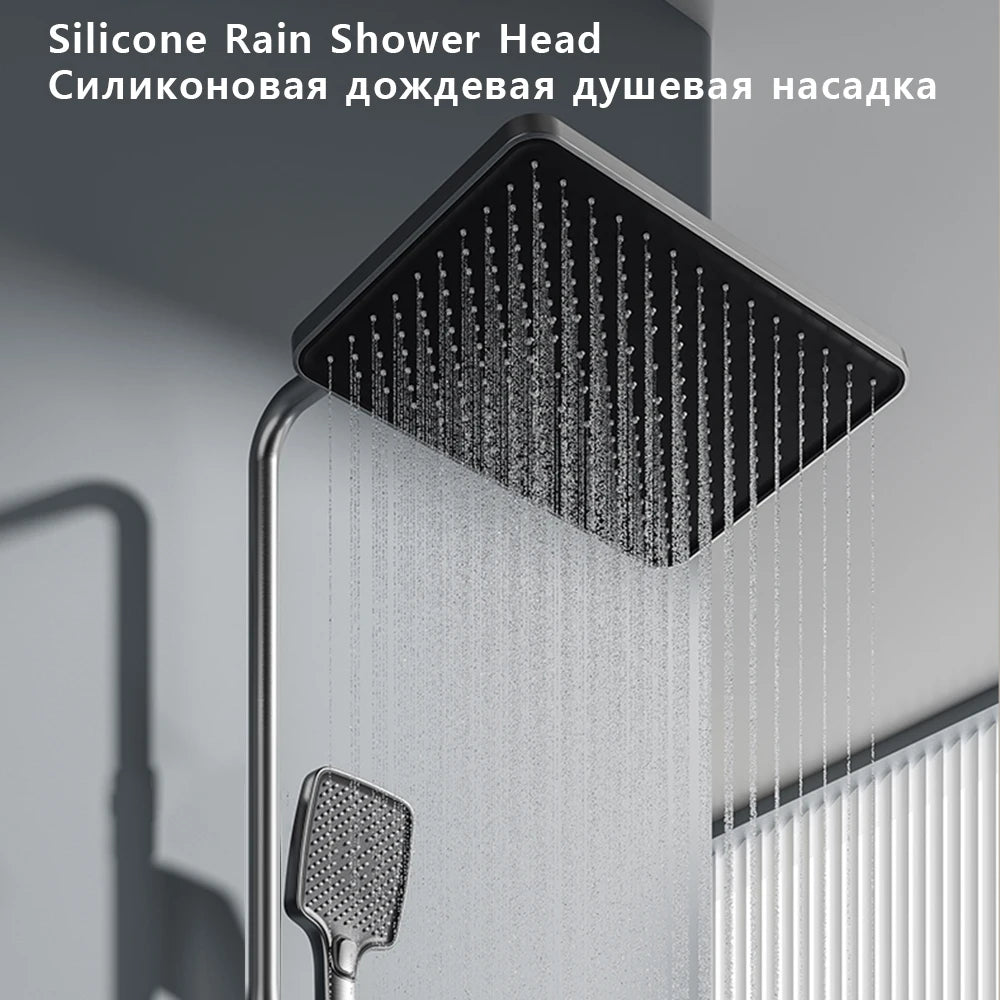 Tempered Glass Panel Rain Bathroom Shower Faucets Set Cold Hot Mixer Taps Rainfall Shower Faucet Complete Bathtub Showers System