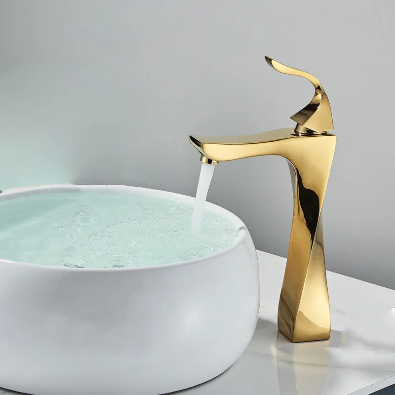 Bathroom Faucet Basin Sink Golden Chrome Tap Hot Cold Water Mixer Tap Deck Mounted Bathroom Faucets Single Lever Taps