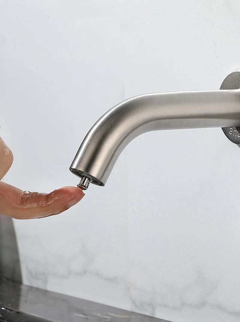 Bathroom Faucet Wall Mounted Sink Faucets Stainless Steel Cold Water Tap Touch Press Bathroom Basin Faucets Toilet Saving Tap