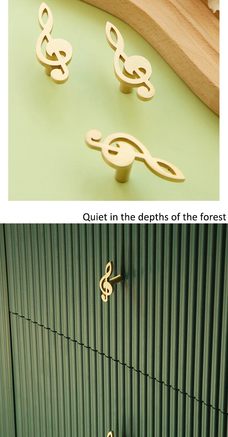 Musical Note Brass Furniture Handles and Knobs for Kitchen Cabinet Modern Dresser Door Handle Drawer Pulls