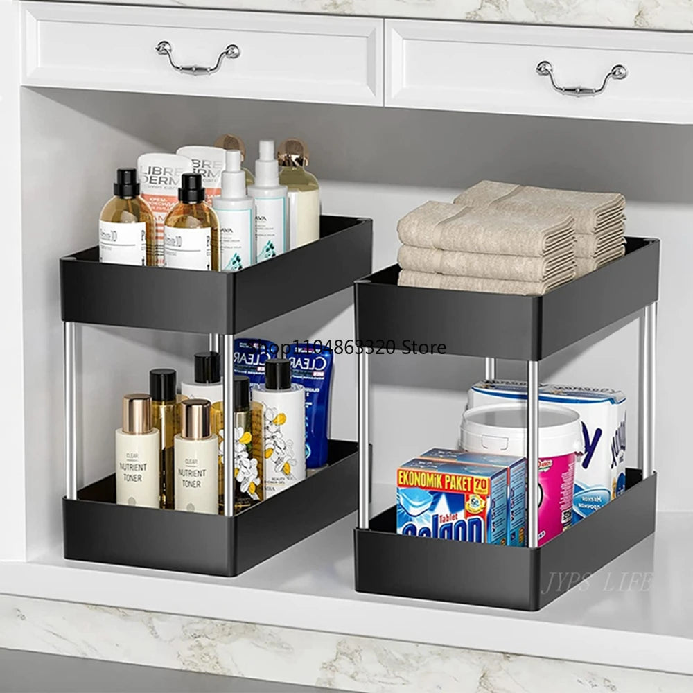 1/2 Pcs Under Sink Storage Organizer 2 Tier Drawer Multipurpose Rack Cabinet Under Sink Storage Rack Bathroom Kitchen Organizer