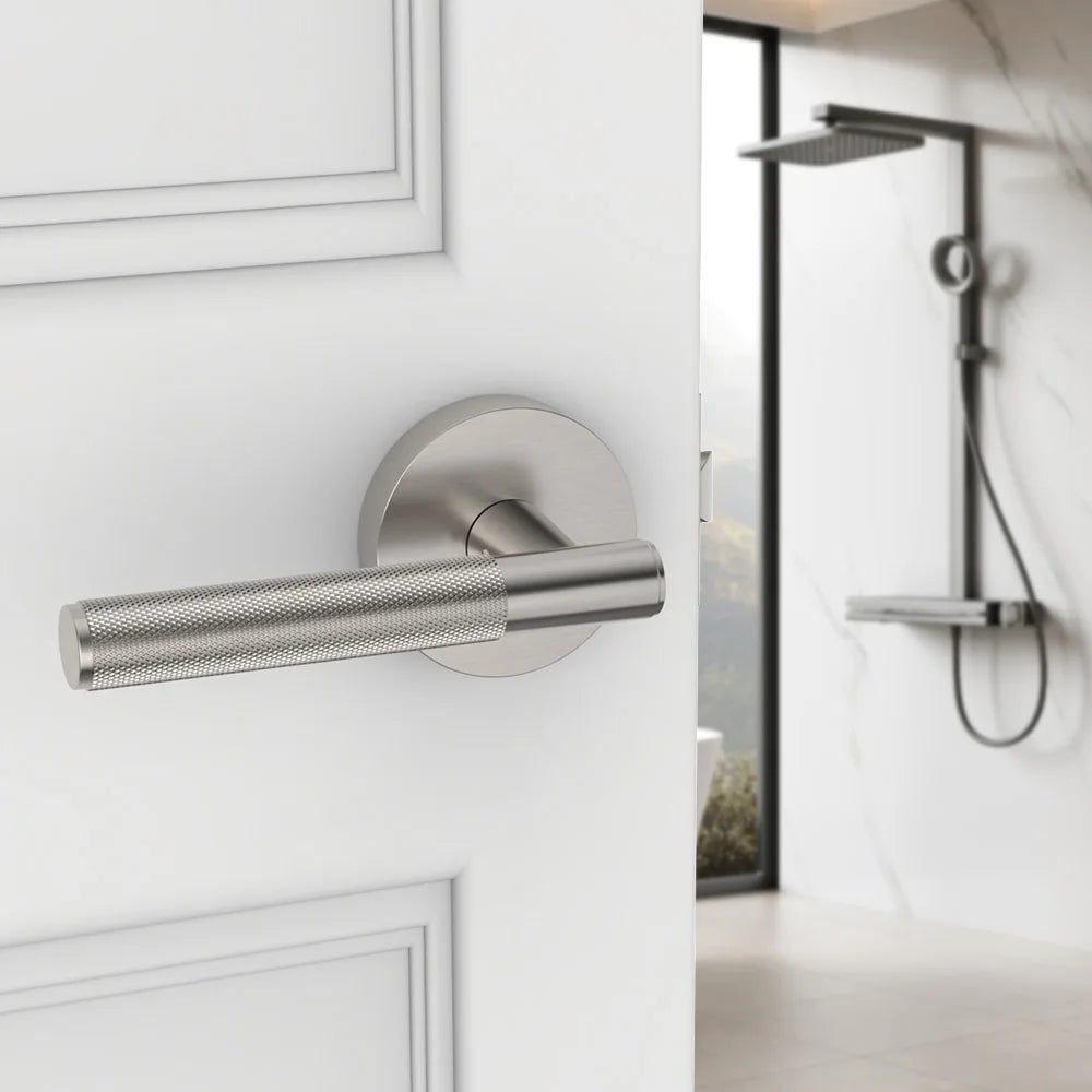 Viladepot Privacy Door Handle Knurled Handle Lever Bedroom Bathroom Passage Door Lock Reversible Keyless