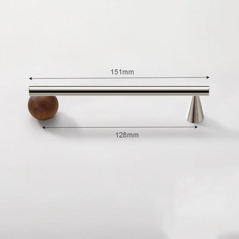 Shiny Silver Brass Cabinet Handles Chrome Wardrobe Pulls with Walnut Wood Ball Drawer Bar Modern Furniture Door Knobs