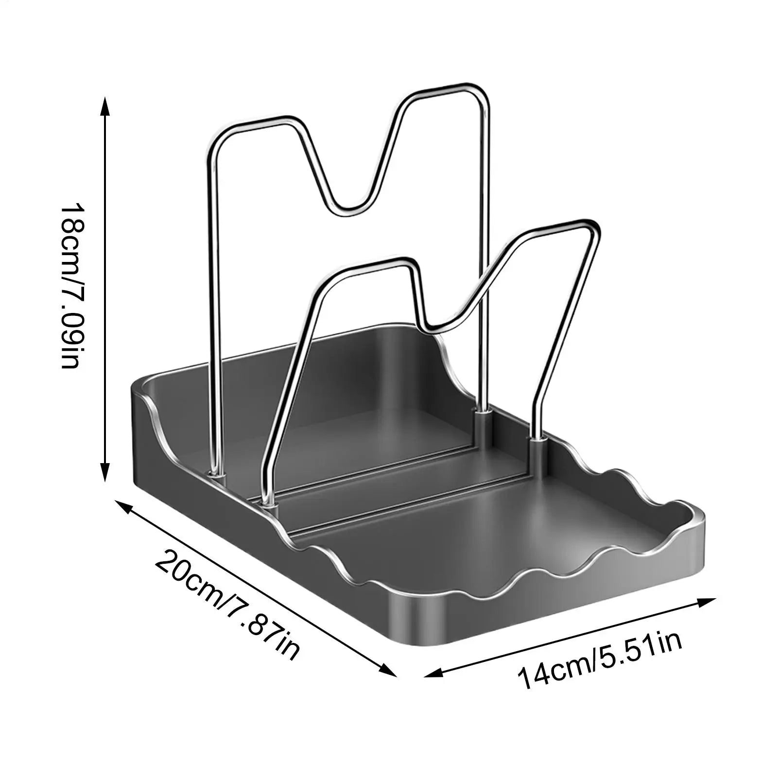 Pot Lid Organizer Vertical Spoon Display Stand with Drip Tray Stainless Pot Lid Storage Rack for Kitchen Baking Cooking Pantry