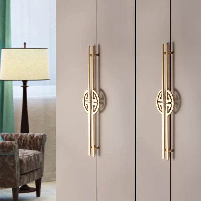 New Chinese Wardrobe Door Handle Golden Cabinet Door Pulls Drawer Shoe Wine Cabinet Handles Long Opposite Furniture Hardware