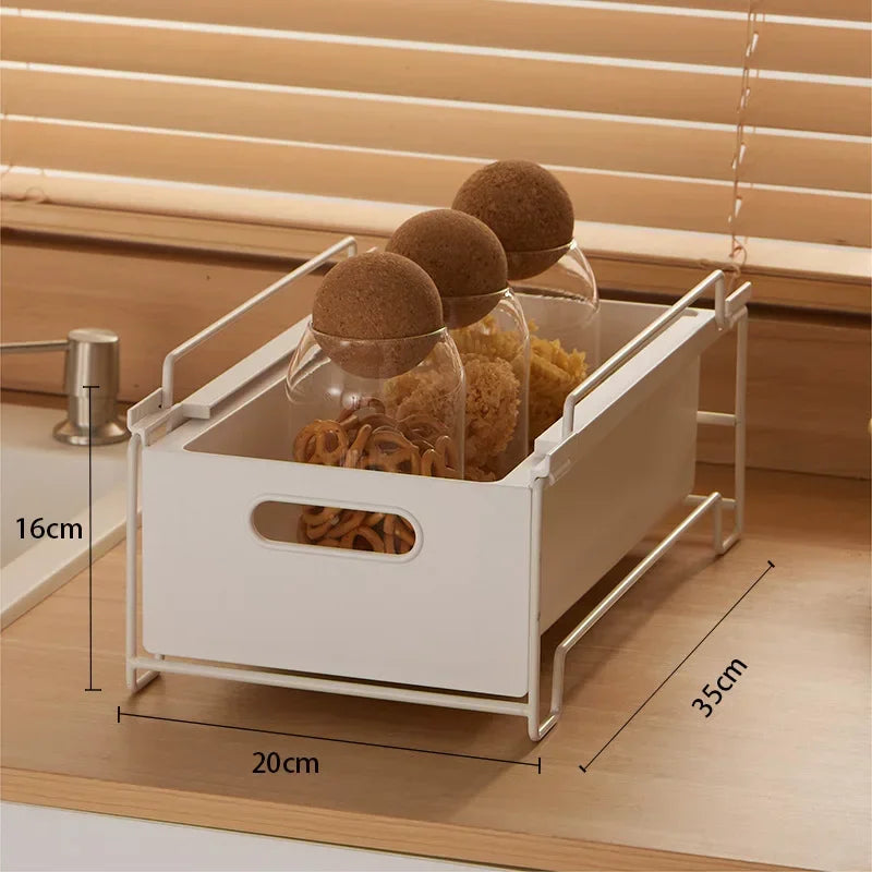 Kitchen Storage Rack with Slide Rails Pull-out Kitchen Drawer Type Storage Tray Spice Box Storage Rack Cabinets Organizer