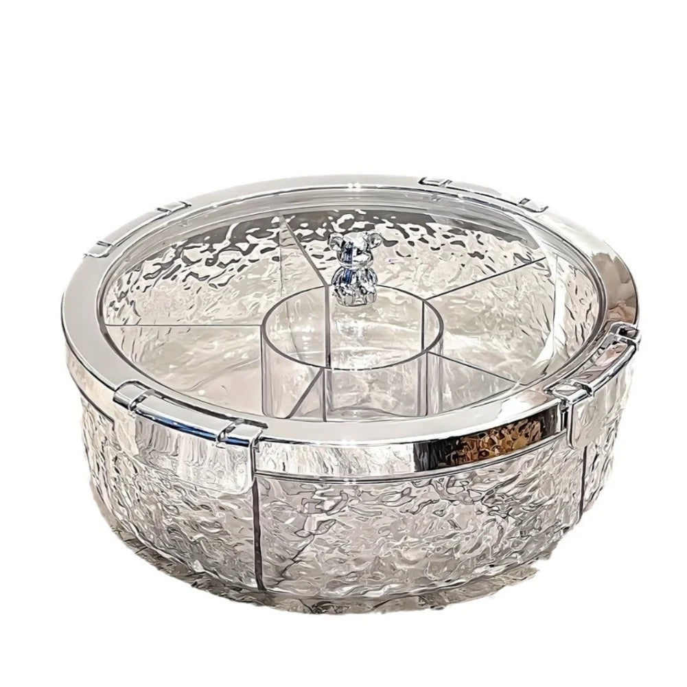 Acrylic Crystal-Cut Food Storage Tray With Lid, 5 Divided Compartments For Festival Events  Parties For Snacks Serving Tray