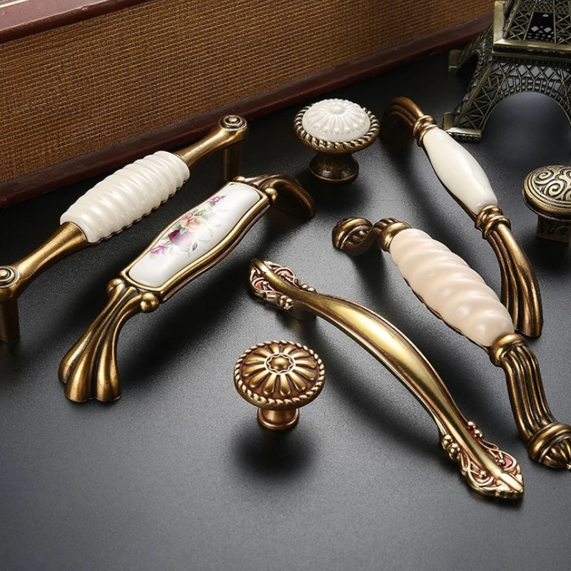 Drawer Knobs Wardrobe Door Handle European Furniture Hardware Zinc Alloy Antique Bronze Ceramic White Cabinet Handles