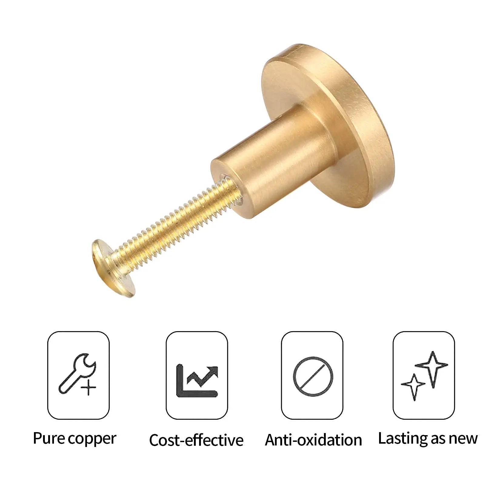 Round Cabinet Knobs, Gold Brass Drawer Knobs, Door Kitchen  Stainless Steel Single Hole Handle with Screws