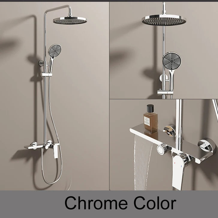 Bathroom Shower System Set Brushed Gold Hot Cold Bathroom Faucet Accessories Rain Shower Head Hot Cold Bathroom Shower Set
