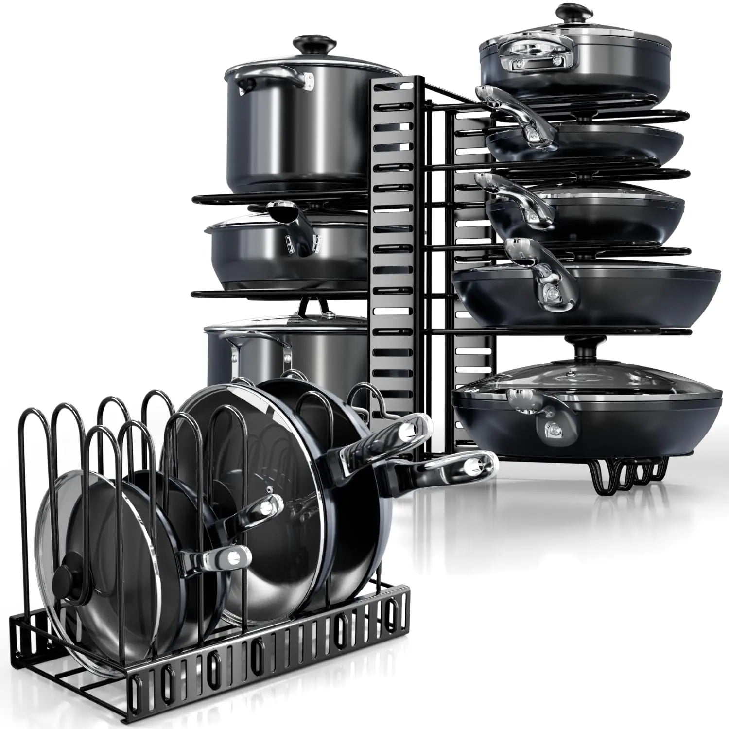 Pot Rack Organizer, 8 Tier Pots and Pans Organizer for Kitchen Organization & Storage, Adjustable Pot Lid Holders & Pan Rack