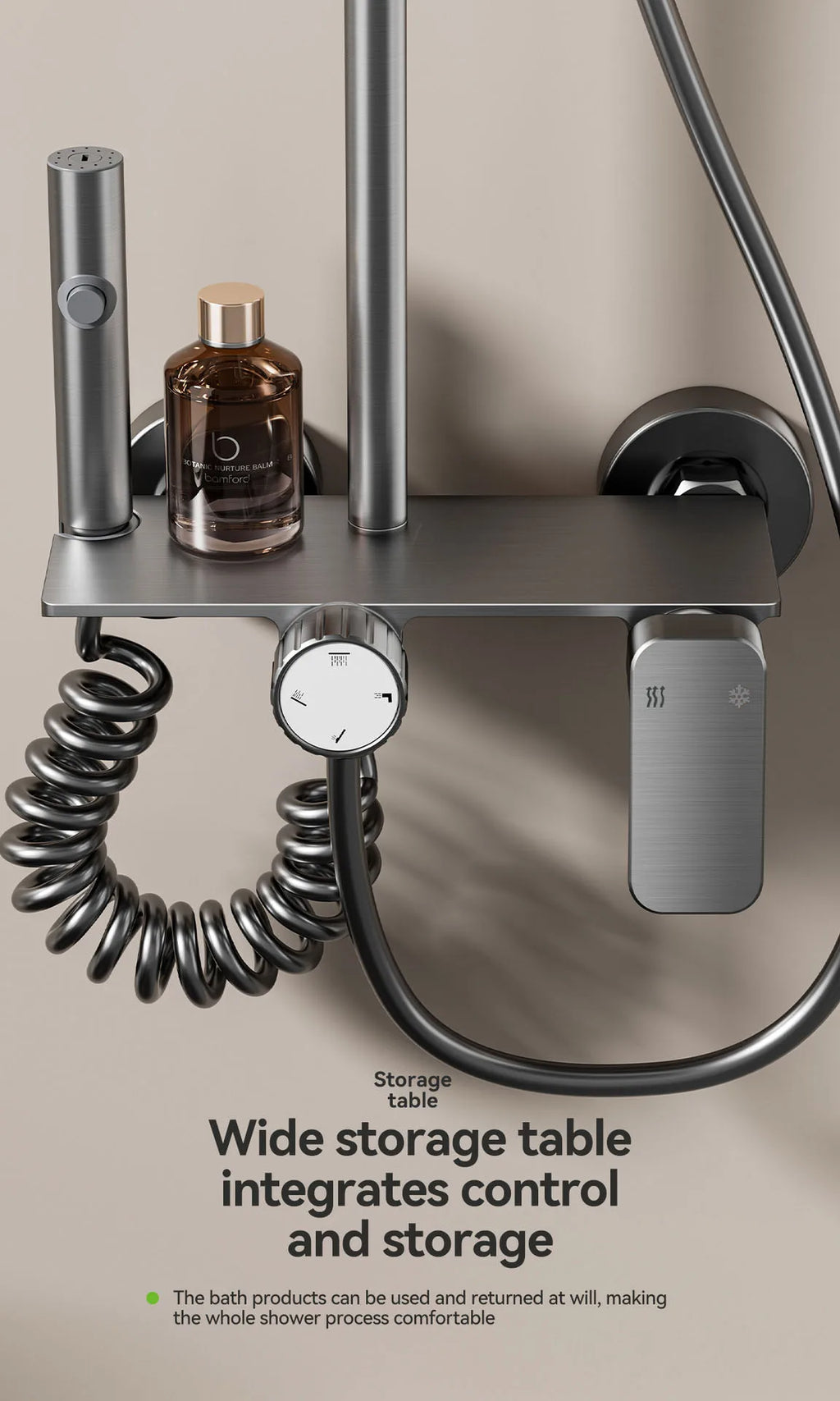 Bathroom Multifunction Shower System Set Household Rotary Knob Hot and Cold Water Pressurize Gunmetal Gray Aluminum Shower Set