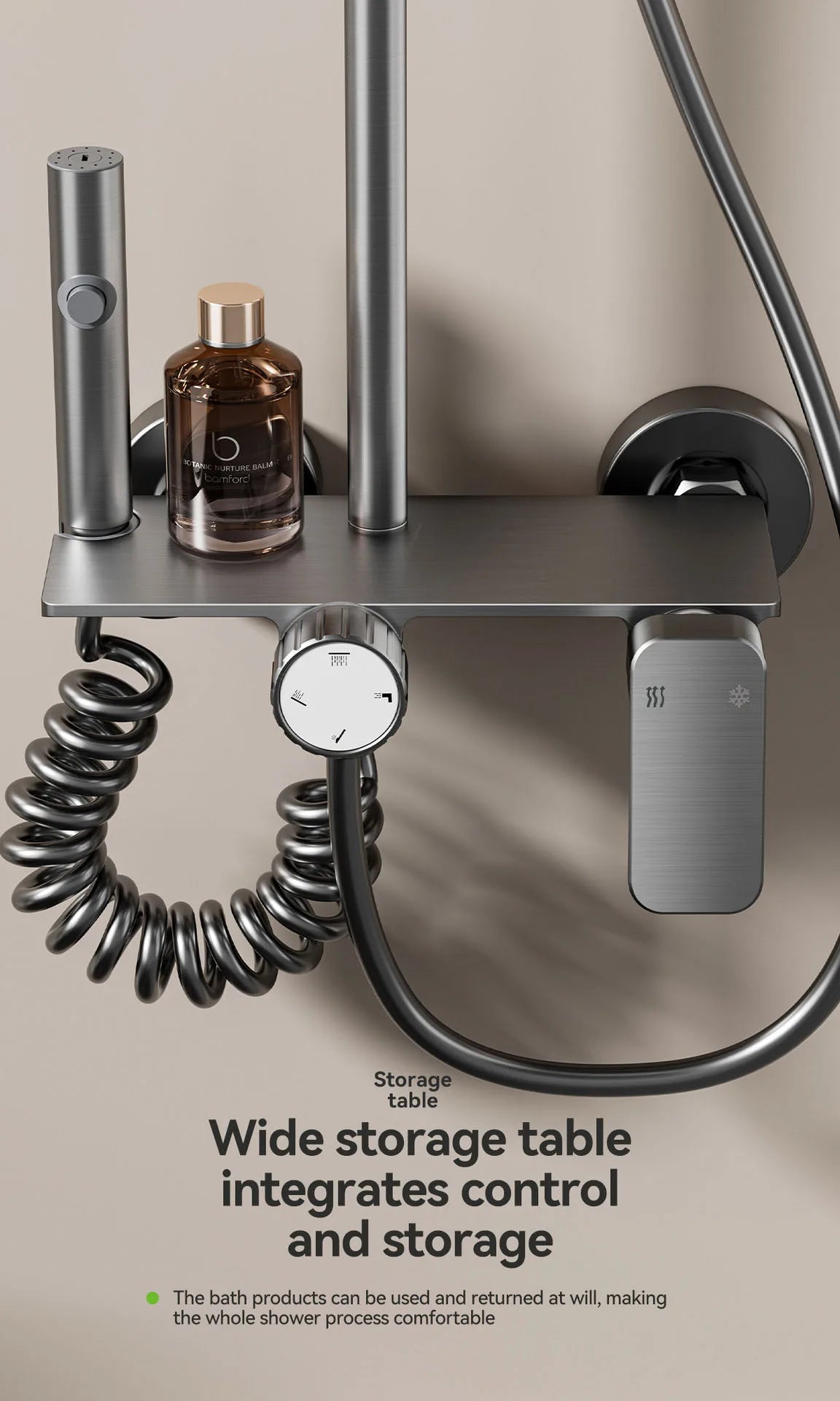 Bathroom Multifunction Shower System Set Household Rotary Knob Hot and Cold Water Pressurize Gunmetal Gray Aluminum Shower Set