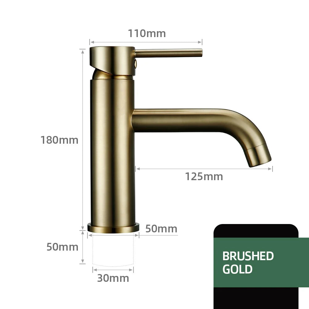 Brushed Gold Basin Faucet Solid Brass Hot And Cold Water Basin Mixer Sink Tap Deck Mounted Bathroom Taps