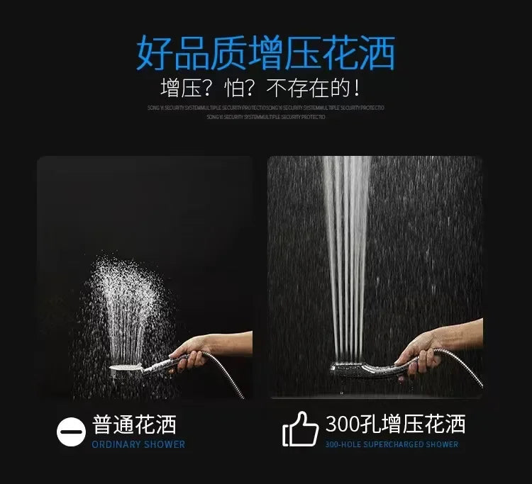 Bathroom Shower Head 300-Hole Square Hand-Held Pressurized Shower Nozzle Bath Shower Pressurized Head Water-Saving