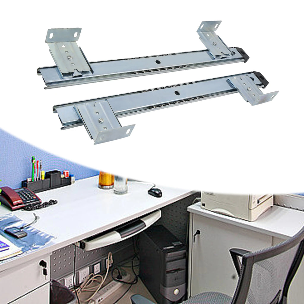 Under Desk Slider Track Keyboard Tray Slides Adjustable Sliding Cabinet Pull Out Keyboard Drawer Rail for Office Home Cabinet