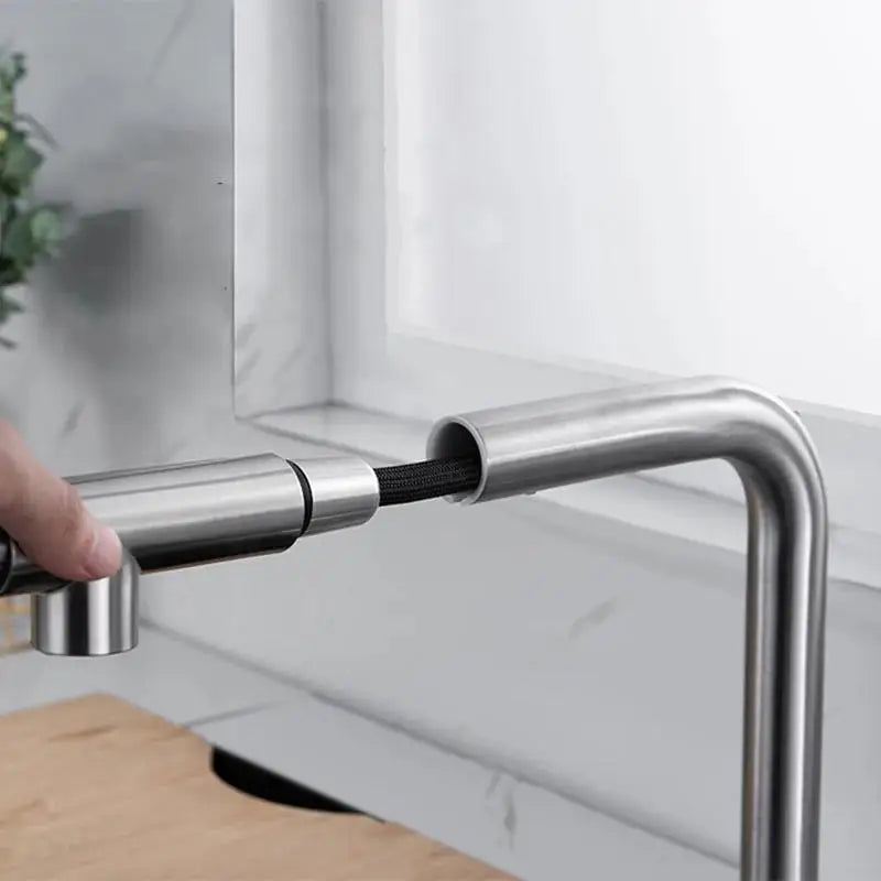 Pull-out Kitchen Sink Faucet Lift Concealed Hot And Cold Mixed Water Faucet 304 Stainless Steel Double Hole Single Handle Tap