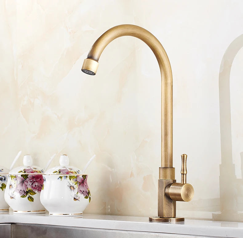 Cold Kitchen Sink Faucet Antique Bronze Finished 360 Degree Single Hole Water Tap Cooper Kitchen Tap ELK12