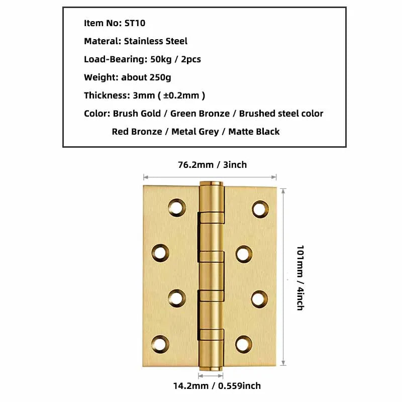 stainless steel Mute Hinge Room Door 4 Inch Bearings Hinges 3mm Thick Heavy Doors Strong Load Bearing Gemel Furniture Hardware