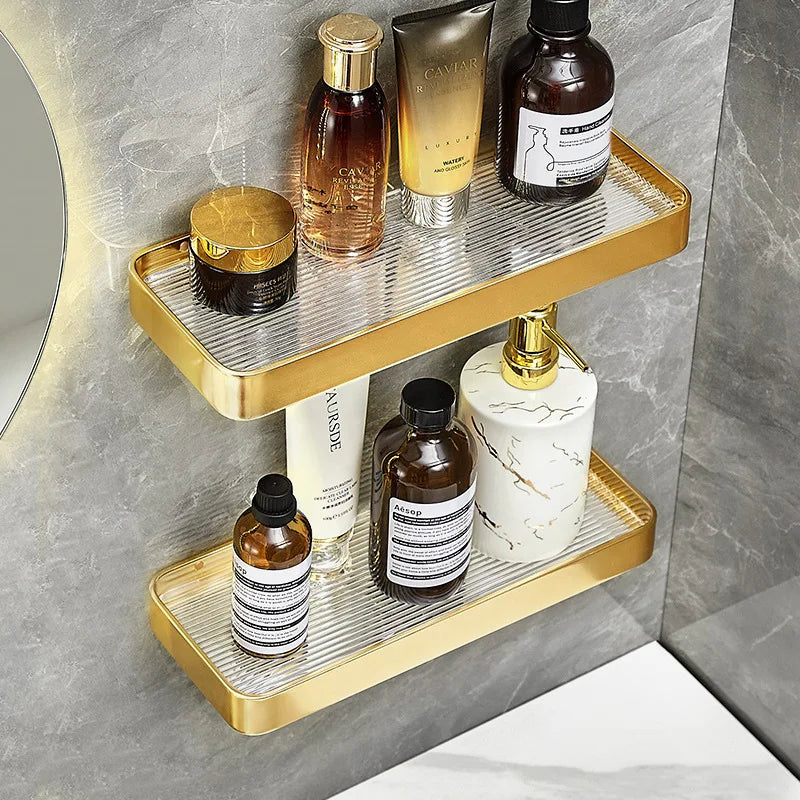 Brushed Gold Bathroom Shelf Aluminum Wall-mounted Shower Storage Rack Bath Shampoo Holder Corner shelf Bathroom Shelves