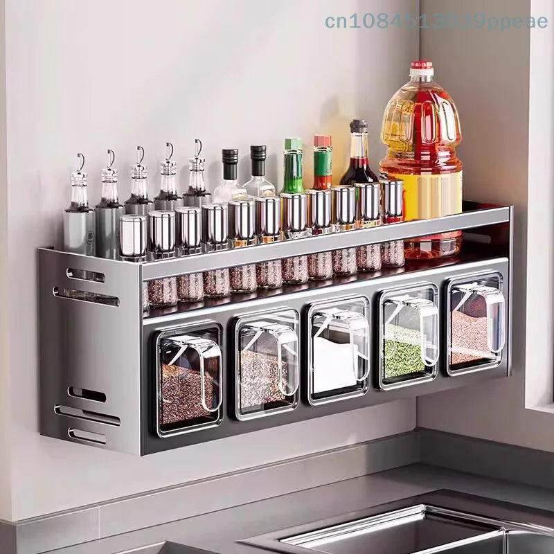 1 Pc Stainless Steel Kitchen Spice Rack Wall-Mounted Multi-Functional Spice Rack Box Jar Kitchen Storage Home Organizador