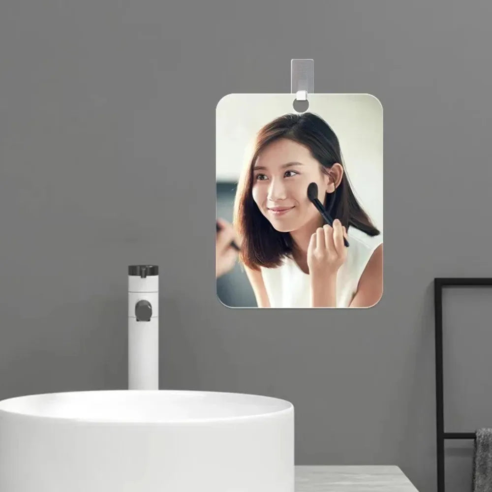 Bathroom Anti Fog Mirror Fogless Acrylic Shower Mirror with Wall Hook Portable Vanity Mirror for Men Shaving Women Makeup Travel