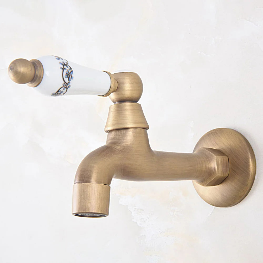 Wall Mounted Bathroom Mop Tap Vintage Brass Faucet Single Cold Water Tape for Kitchen Sink Mop Pool Toilet Cold Bibcock zav314