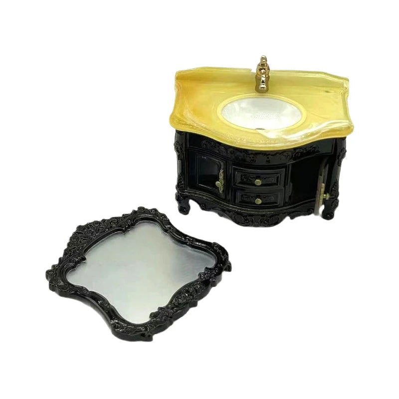 Dollhouse Decoration Accessories; Mini Bathroom Furniture with Basin, Sink and Mirror.