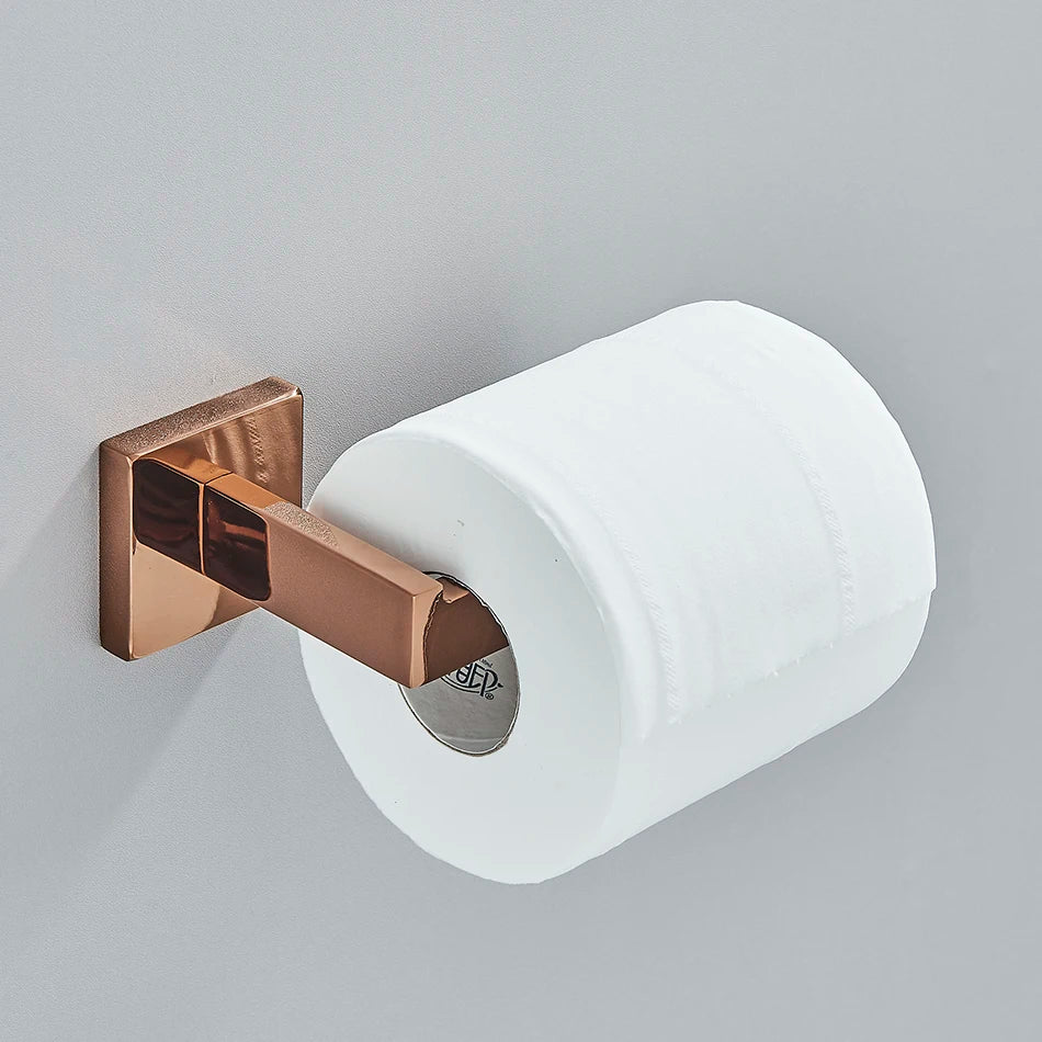 Bathroom Hardware Rose Gold Polish Shiny Bathrobe Hook Towel Rail Bar Rack Bar Shelf Tissue Paper Holder Bathroom Accessories