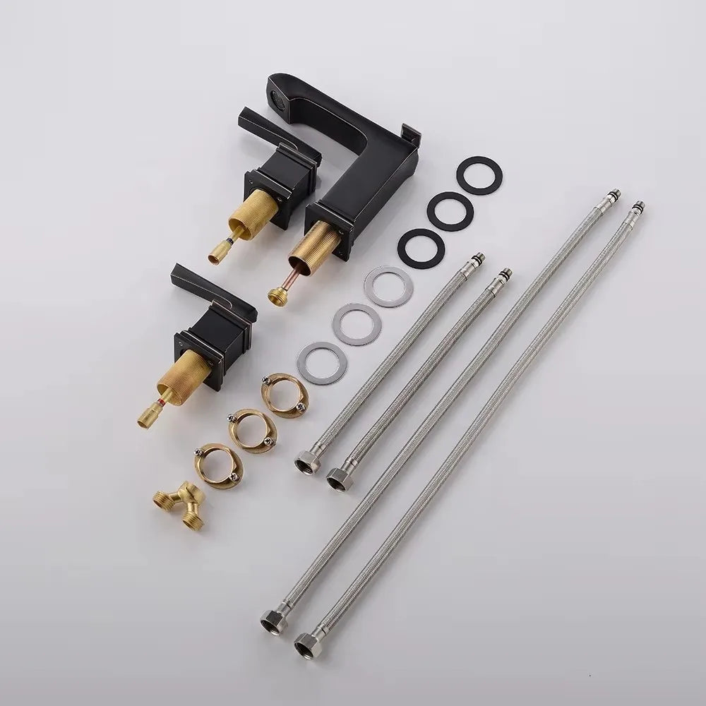 Luxury Brass Bathroom sink faucet 3 Holes 2 Handles Hot cold water Basin sink Tap Black European style hand basin Faucet NEW