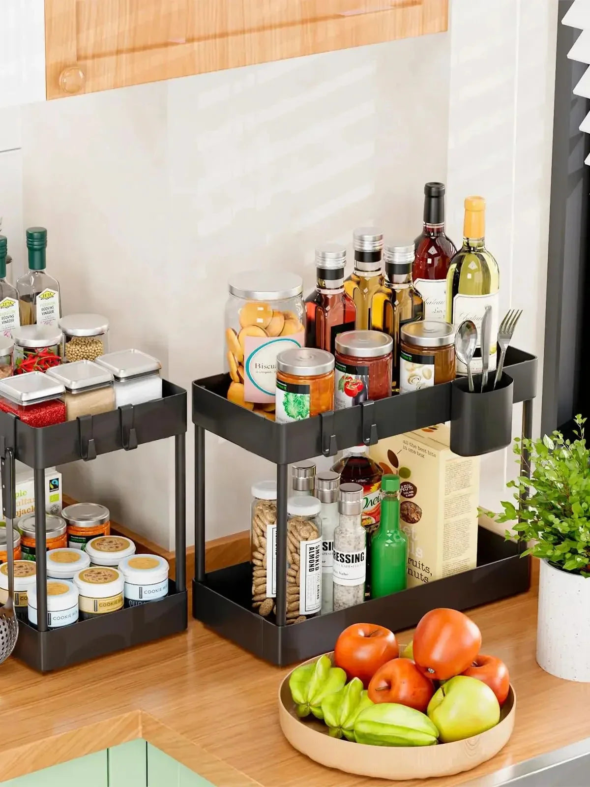 Under Sink Organizer and Storage, Kitchen Organization Rack with Double Sliding Cabinet Drawers, Multi-Purpose Storage Shelf Hol
