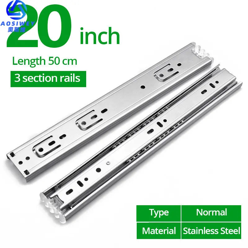 Buffer Damper Rails 10"-22" Stainless Steel Cabinet Slides Soft Close Three-Section Drawer Rails Drawer Slides Hardware