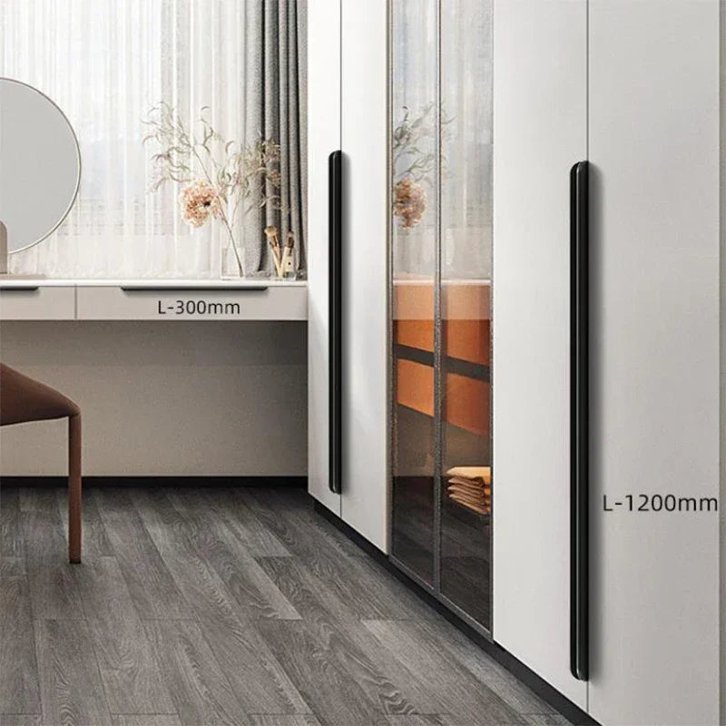 Hidden Minimalist Cabinet Handles for Kitchen Wardrobe | No Drilling Black Edge Pulls | Custom Length 80mm-1200mm Modern Design