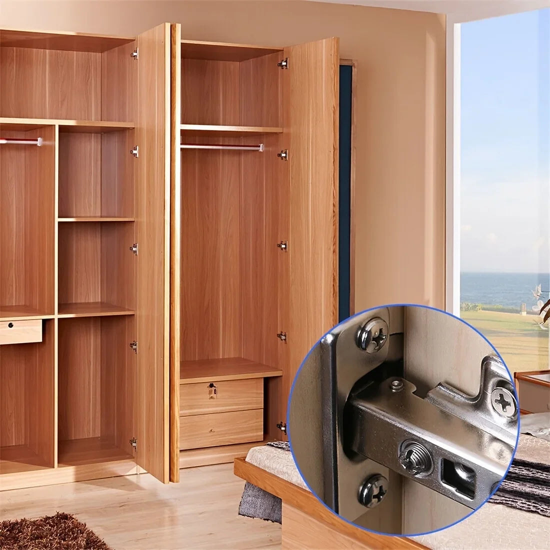 2/20Pcs Cabinet Hinges with Screws Steel Hinges For Furniture Full Overlay Mute Cabinet Door Cupboard Hinges Furniture Fitting