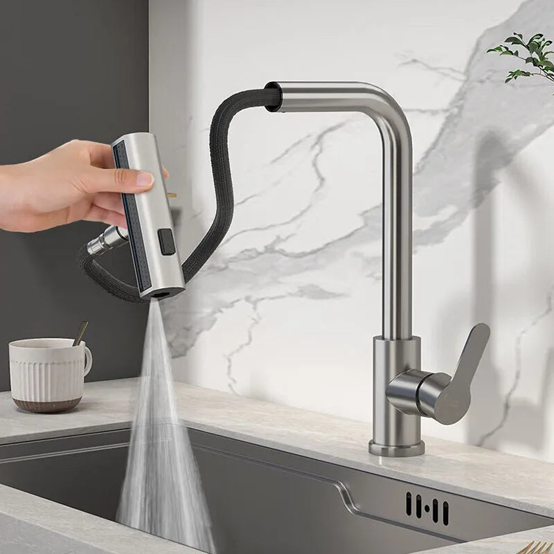 Kitchen Faucets Brass Sink Faucet Pull Out Kitchen Sink Water Tap Deck Mounted Mixer Stream Sprayer Head Hot Cold Taps