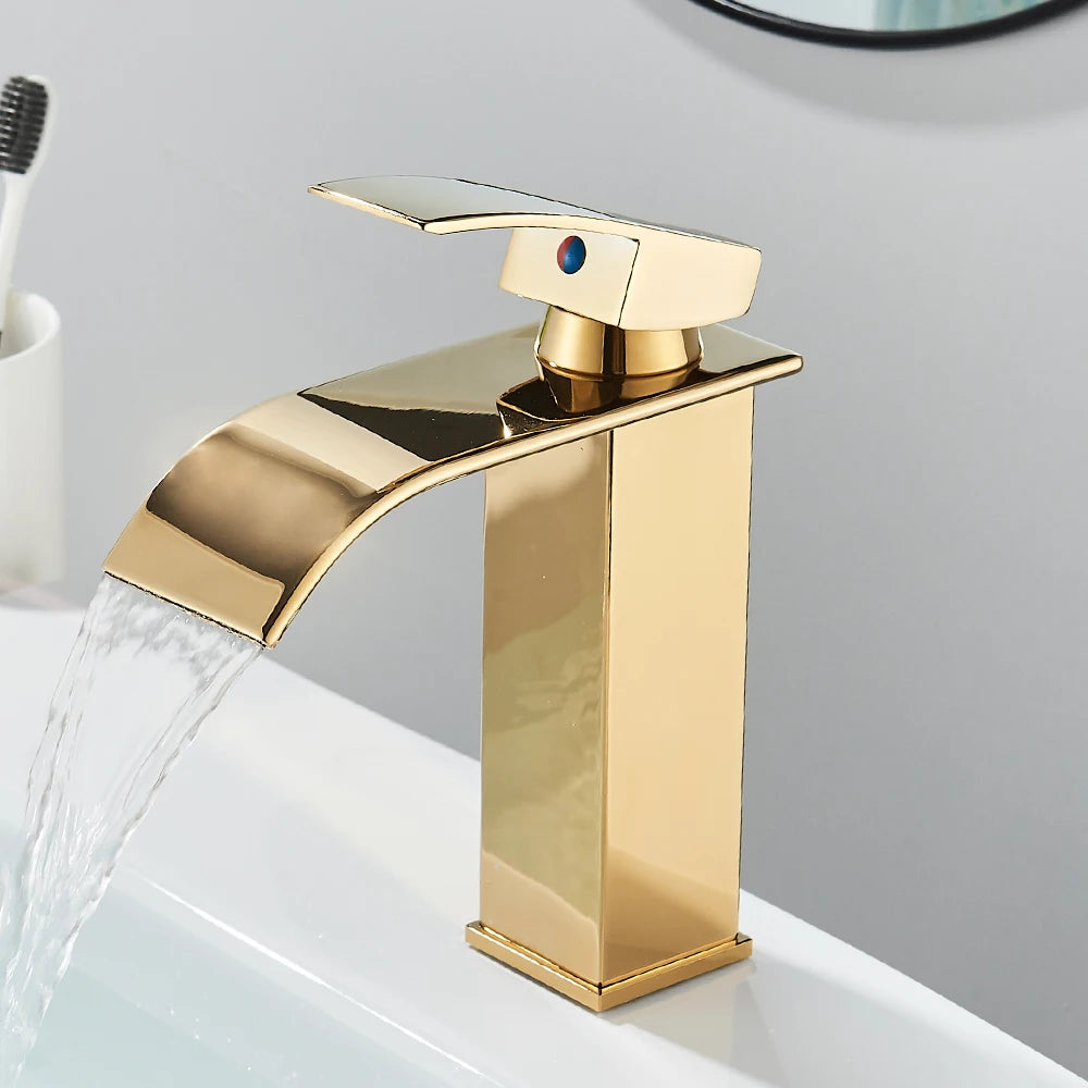 Bathroom Home Waterfall Wash Copper Core Waterfall Stainless Steel Basin Stainless SteelFaucet Black Hot &Cold Toilet Wash Basin