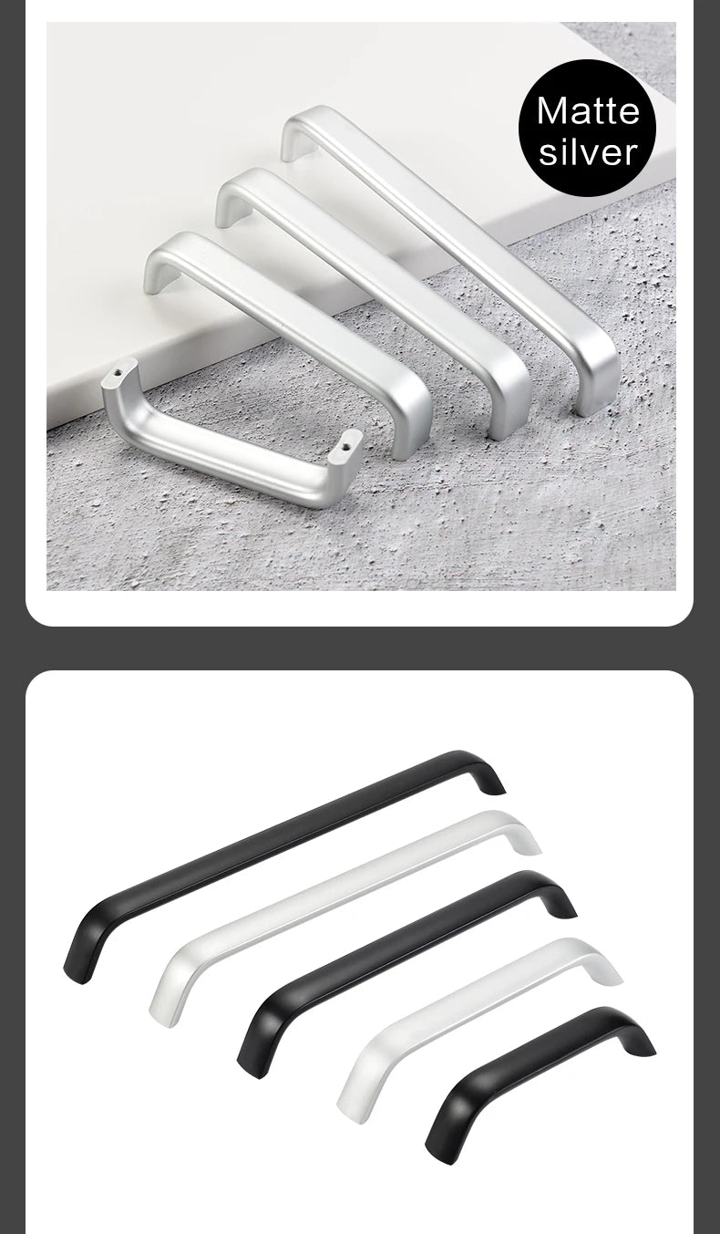 Modern Furniture Handles Black Wardrobe Door Pulls Silver Long Drawer Pulls Bathroom Cabinet Handle Aluminum Alloy Curved Handle