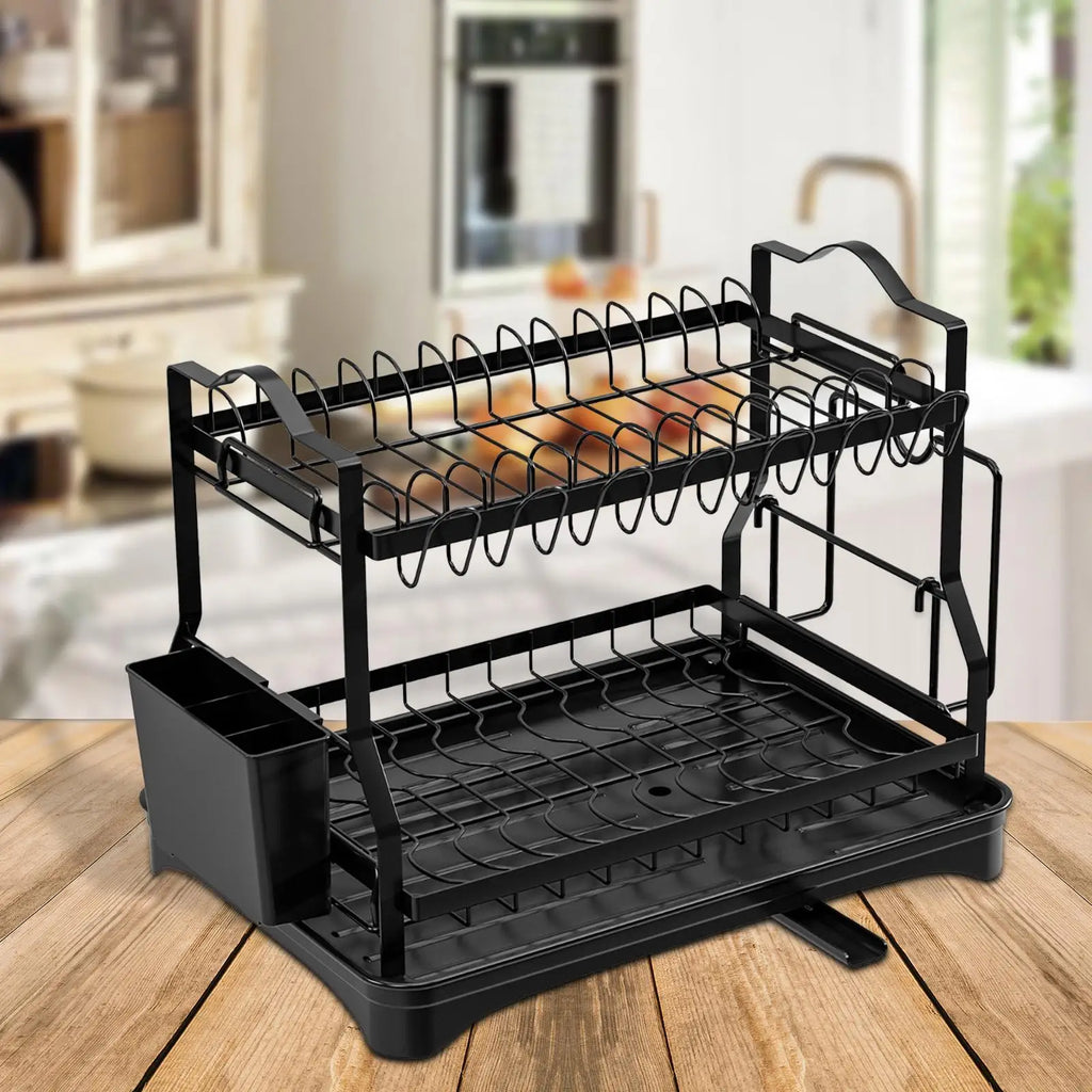 2 Tier Dish Drying Rack Storage Cutting Board Holder Large Capacity Dish Drainer Organizer Plate Drainer Rack for Cutlery Bowls