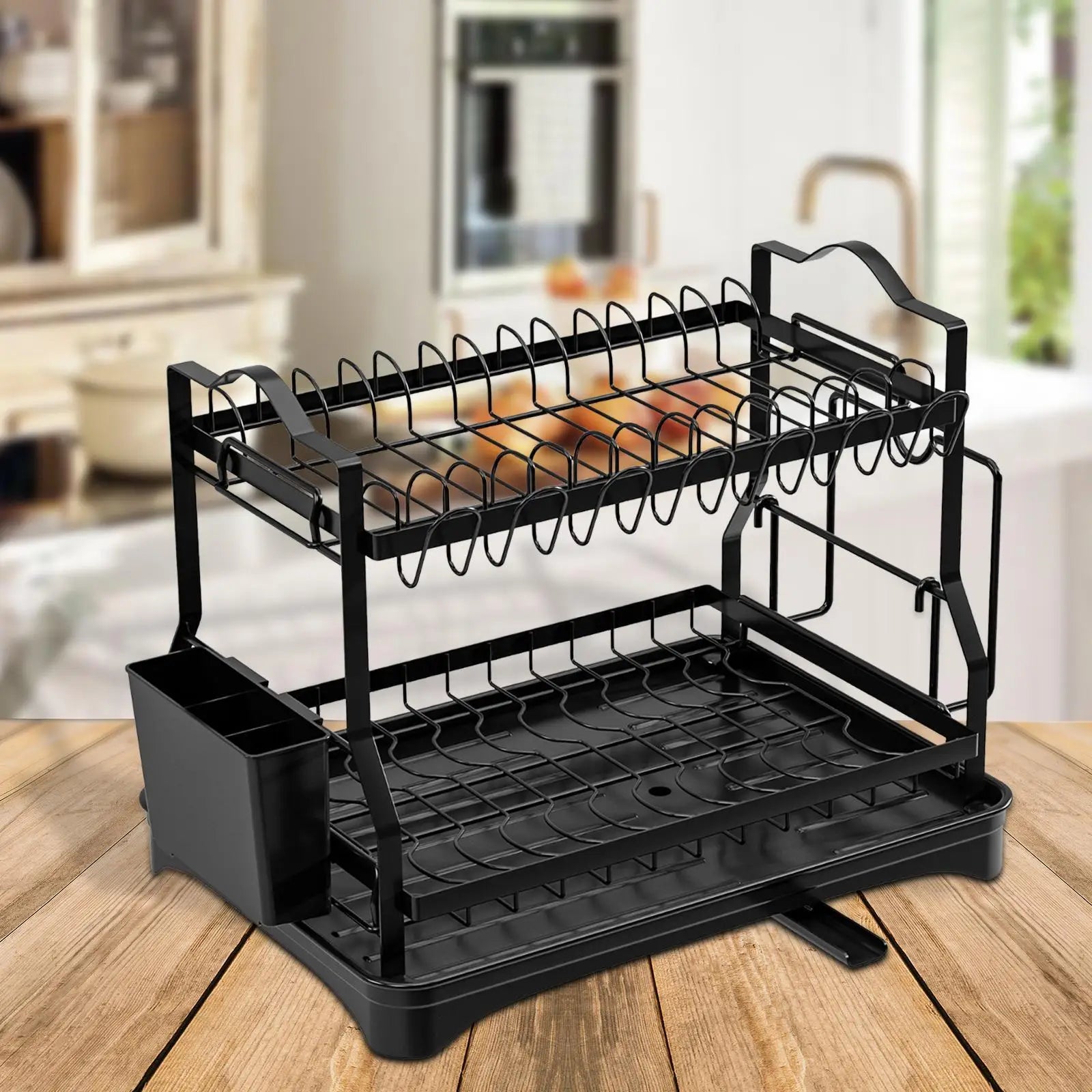 2 Tier Dish Drying Rack Storage Cutting Board Holder Large Capacity Dish Drainer Organizer Plate Drainer Rack for Cutlery Bowls