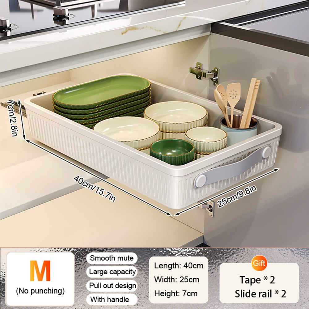 2PCS Kitchen Drawer Storage Rack with Slide Rails Pull-out Cabinet Organizer Storage Tray Spice Seasoning Bottle Storage Rack