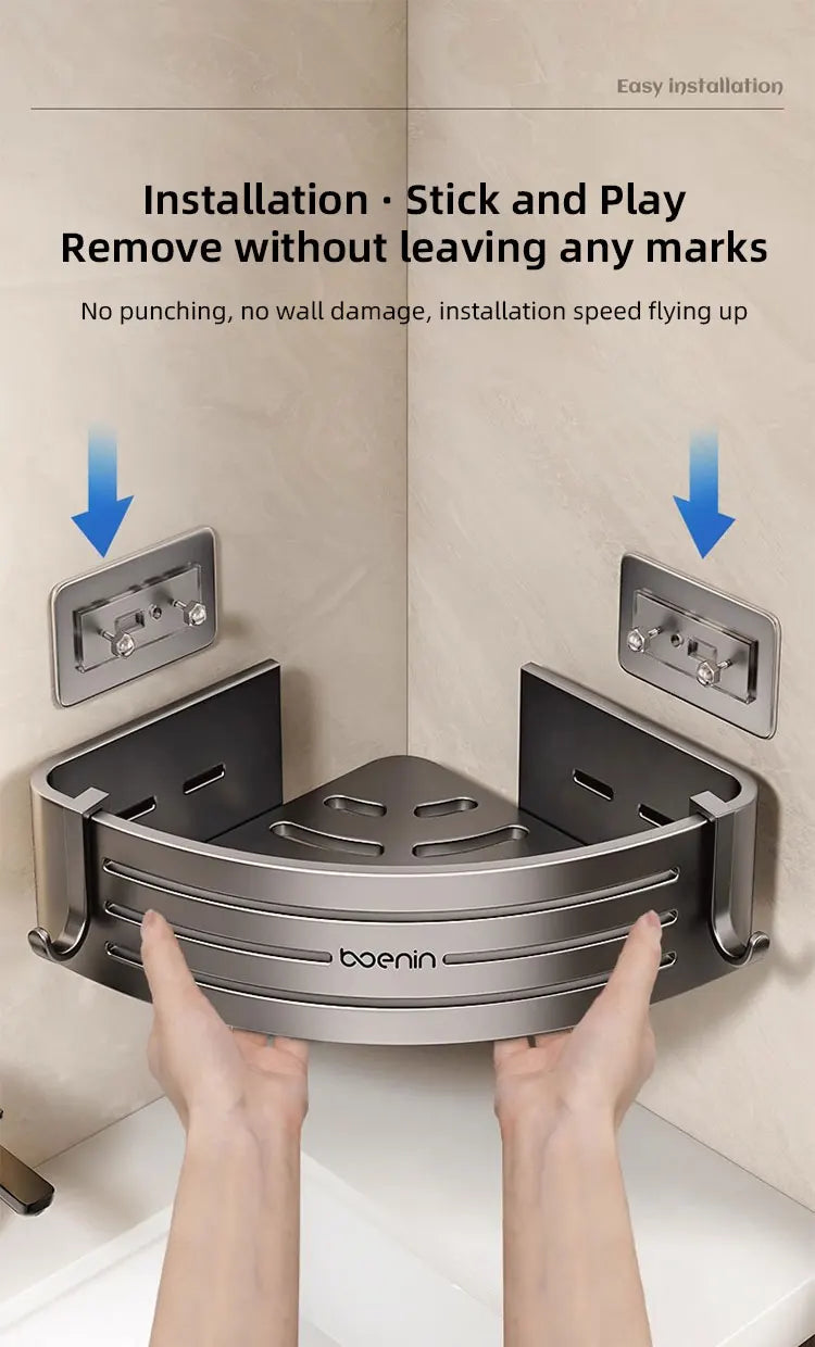 Wall Mounted Bathroom Shelves Shower Corner Shelf with Towel Bar Hook Space Aluminum Shampoo Holder Kitchen Organizer Rack