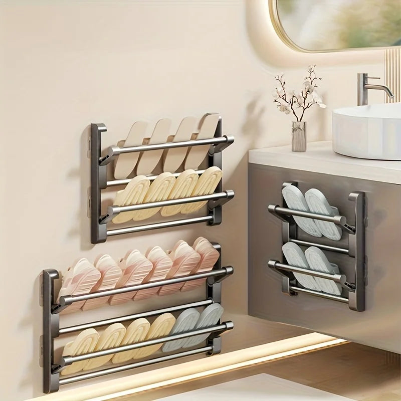 Non perforated wall mounted shoe rack, made of metal material, suitable for home shoe storage
