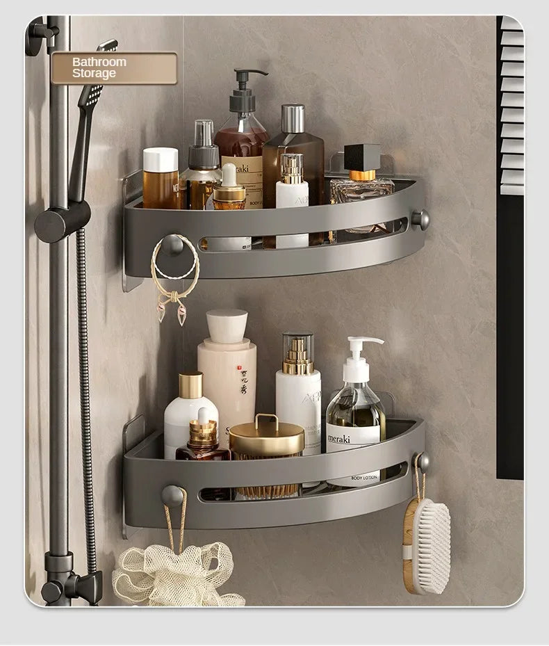 2PCS Bathroom Shelf Plastic Shampoo Rack Shower Rack No Drill Shelf Kitchen Storage Rack Bathroom Accessories