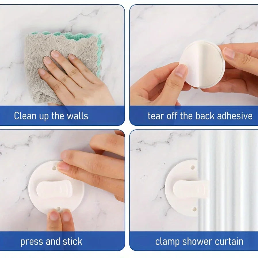 Shower Curtain Clips Shower Room Curtain  Adhesive Windproof Splash Clips Bathroom Curtain Weight Clip Windproof Splash Guard