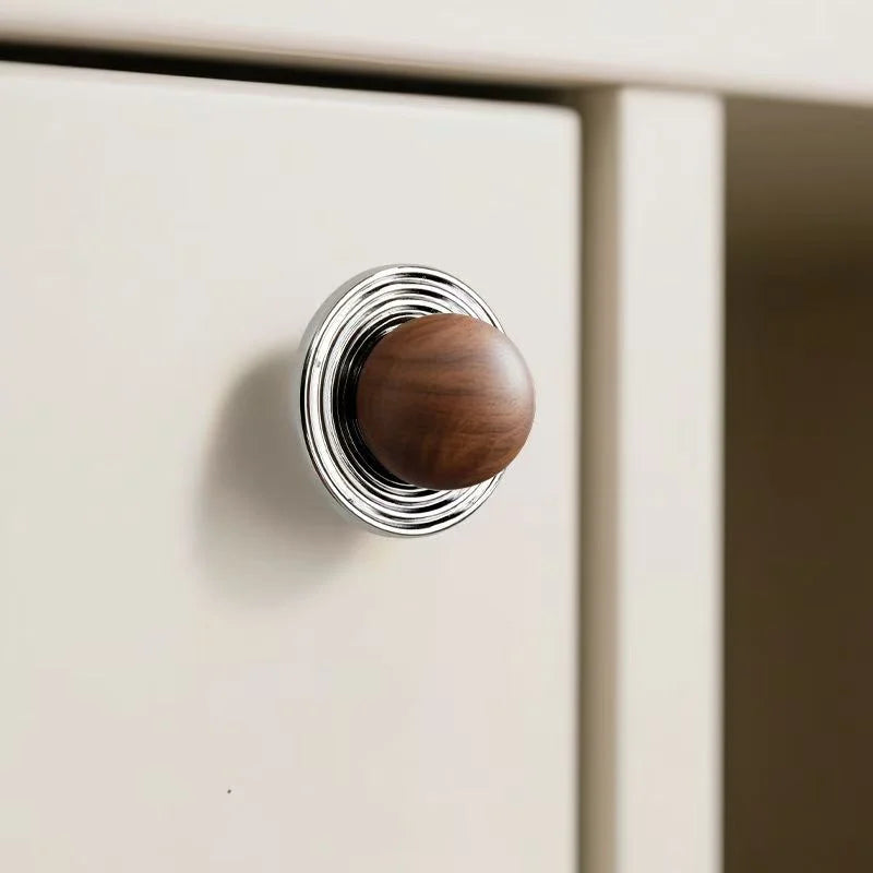 Modern Walnut Wood Brass Cabinet Door Handle Silver Wardrobe Cupboard Furniture Pulls Single Hole Drawer Knobs Cabinet Handles