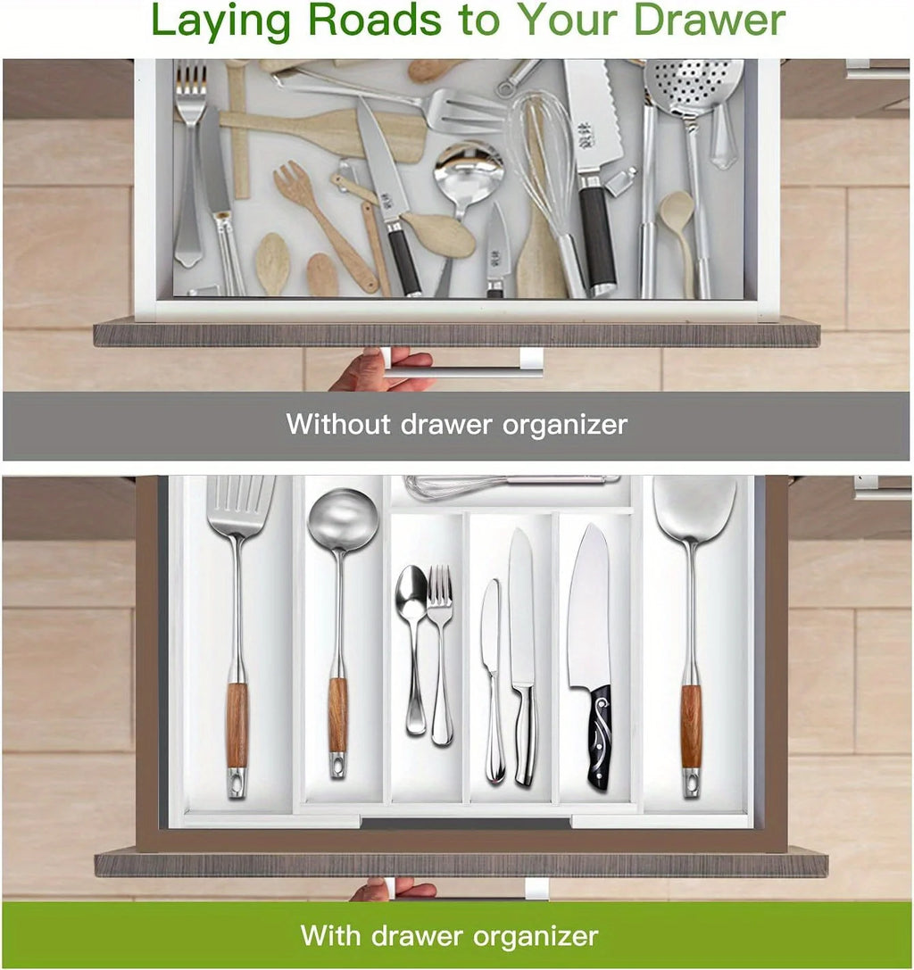 Adjustable Expandable Bamboo Drawer Organizer for Kitchen,Bedroom or Living Room-Ideal for Organizing Cutlery,Silverware& Knives