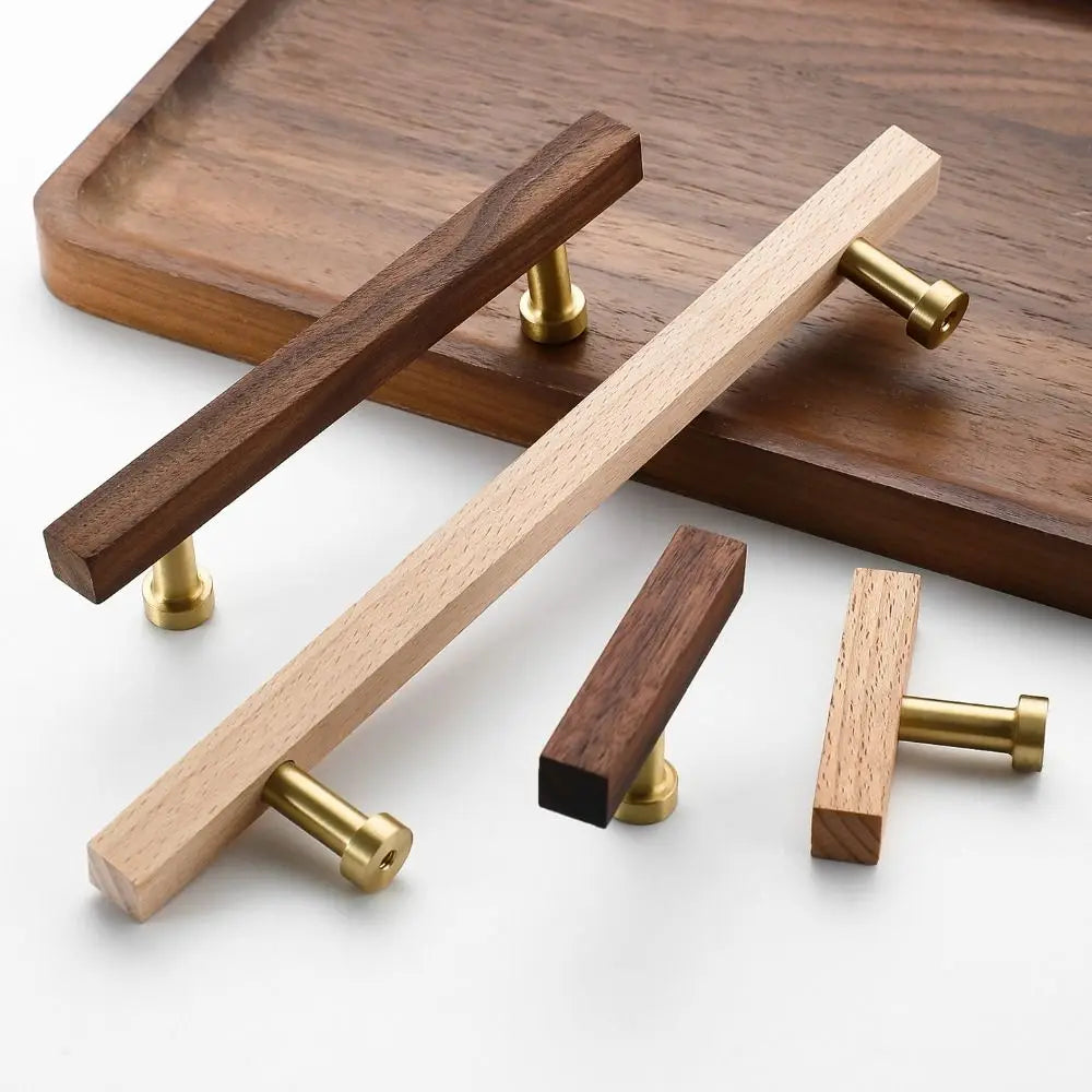 Light Luxury Walnut Wood Wood Cabinet Handles Luxury Design Beech Wood Door Knobs Minimalist Modern Cabinet Pulls Closet