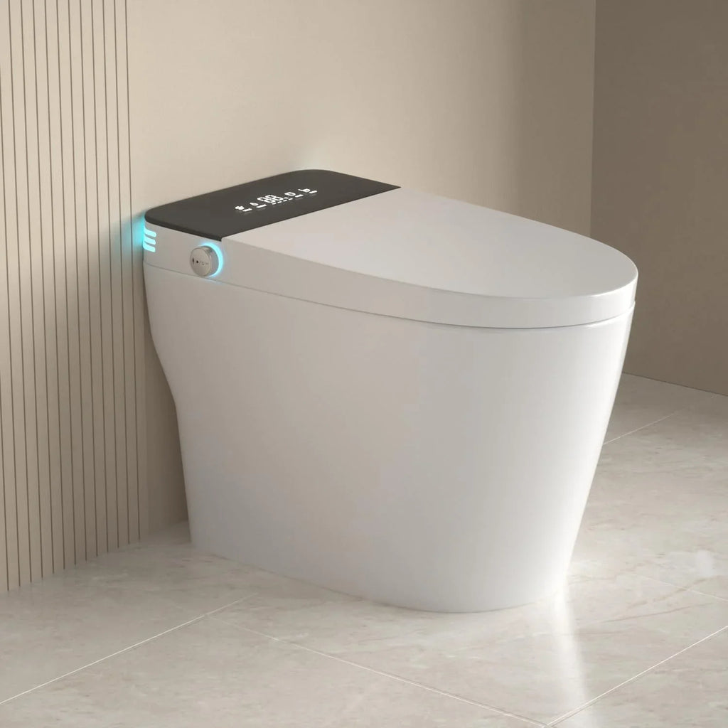 Bathroom Toilet,High-End Auto Electric Ceramic Toilet Smart Round Bowl With S-Trap Drainage Remote Control Floor Mounted