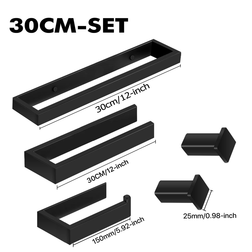 Bathroom Hardware Black Bath Robe Hook Towel Rail Bar Rack Bar Shelf Tissue Paper Holder Bathroom Accessories