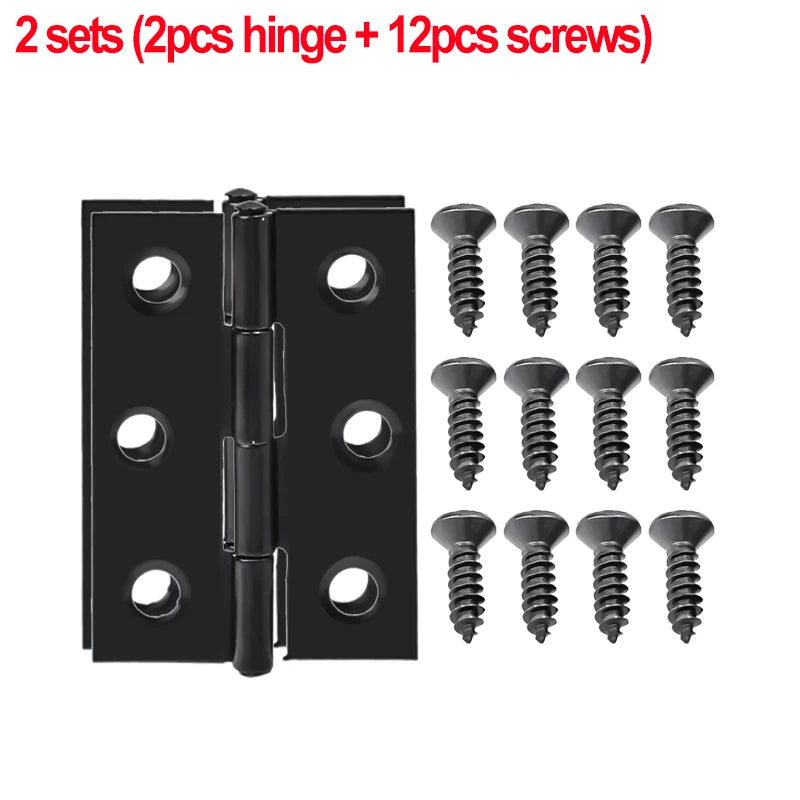 Black Door Hinges Stainless Steel Butt Hinges with Screws Cabinet Drawer Furniture Hinges Mounting Plate Flat Fixing Brackets